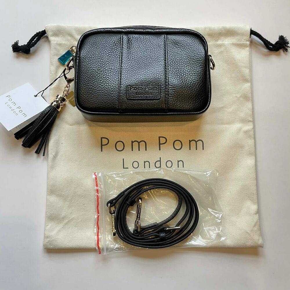 Pom Pom London City Mini BLACK Leather Crossbody Bag NWT